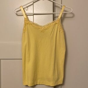 Chico’s Cotton Tank ribbed with lace trim.